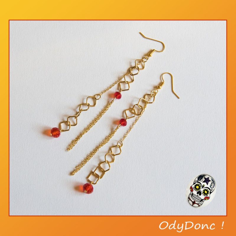 Boucles d’Oreilles Ethniques Géométriques Boucles Pendantes Chaîne Losange