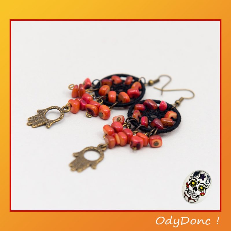 Boucles d’Oreilles Corail Dreamcatcher – Énergie et Élégance Bohème