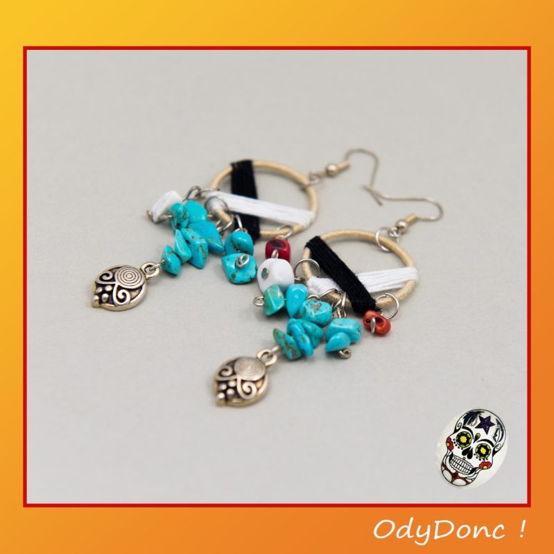 Boucles d’Oreilles Howlite Amérindiennes – Élégance Bohème