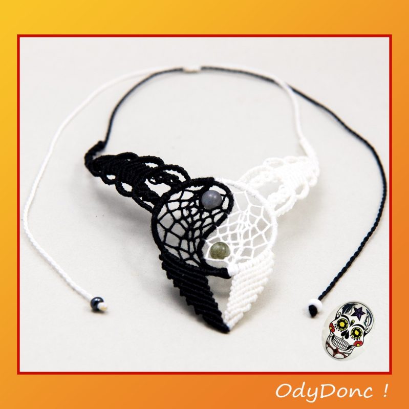 Collier Macramé Yin Yang Labradorite Pendentif Attrape Rêves Dreamcatcher Artisanal