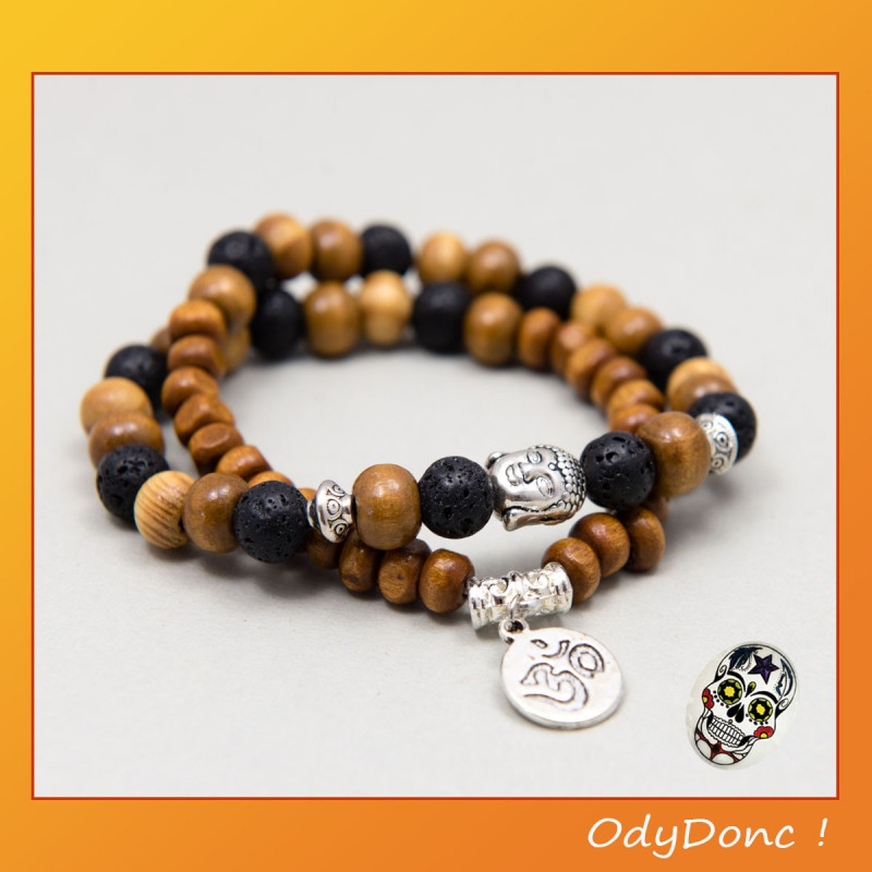Bracelet Perles Ethnique Zen Homme Mixte Unisexe Pendentif Bouddha Ohm