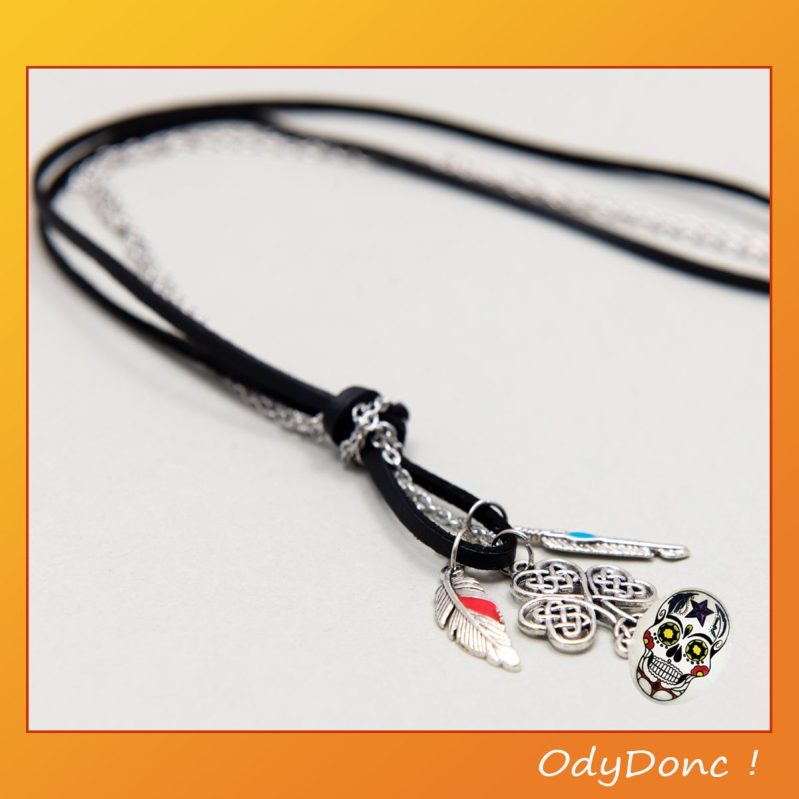 Collier Trèfle Irlandais Rock Ethnique – Bijou Mi-Long en Cuir et Chaîne