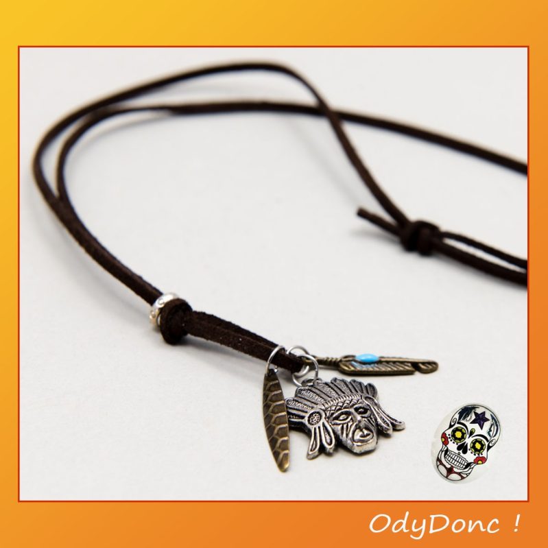 Collier Amérindien Ethnique Homme – Mi Long avec Pendentif Indien et Plume