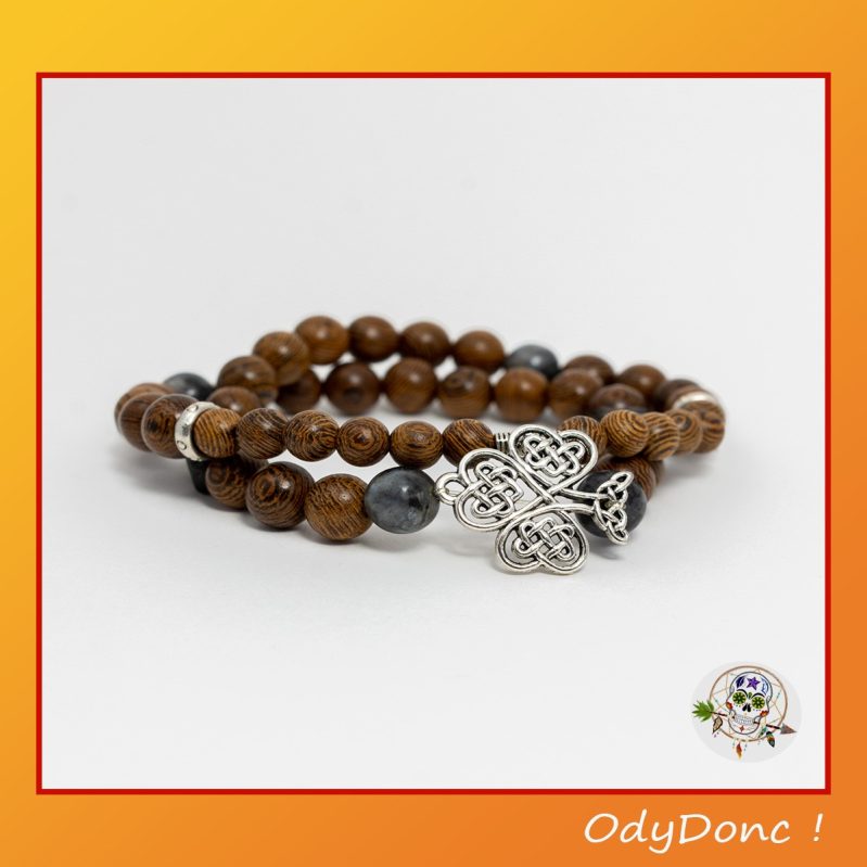 Bracelet Homme Labradorite et Bois Double Tour – Élégance Ethnique et Symbolique